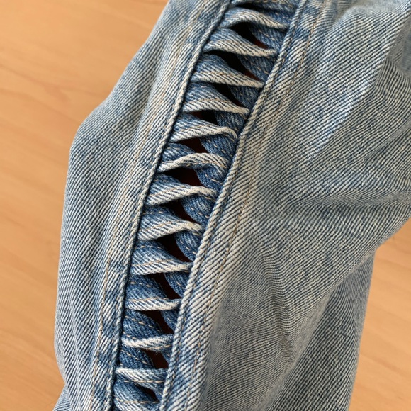 High waisted straight leg jeans w ladder side detail - Picture 2 of 8